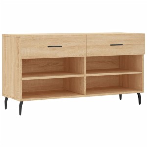 vidaXL Schuhbank Sonoma-Eiche, 102x35x55 cm, mit 2 Schubladen und 4 Fächern.