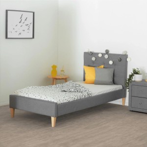 Homestyle4u Polsterbett mit Matratze 90x200 Lattenrost Jugendbett Grau 2281