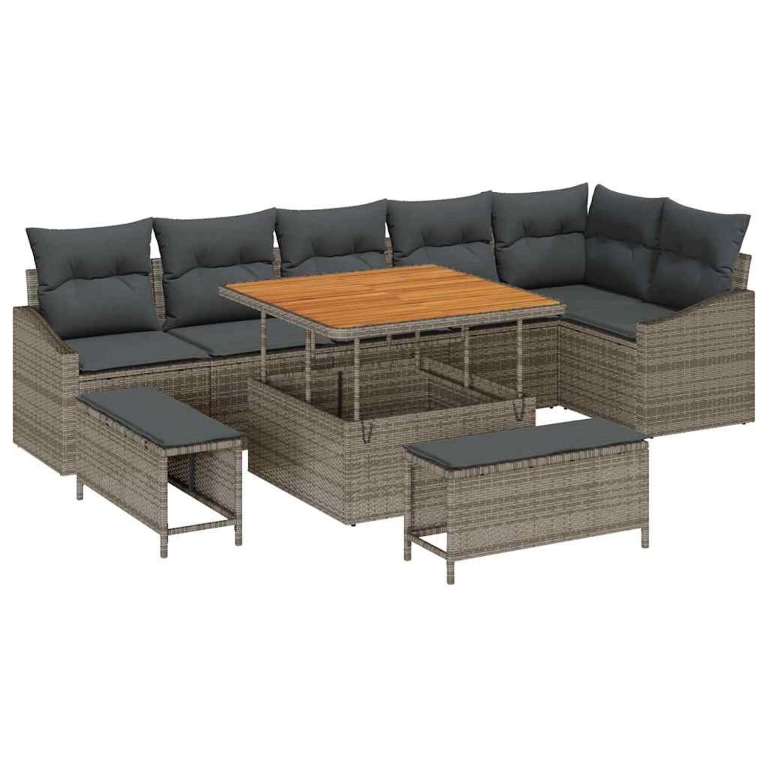 vidaXL Garten-Sofa-Set mit Kissen 9-Tlg Grau Poly Rattan 3362668 günstig online kaufen