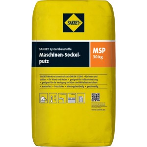 Sack Sakret Maschinen-Sockelputz MSP Grau, 30 kg, für Innen- und Außenputz.