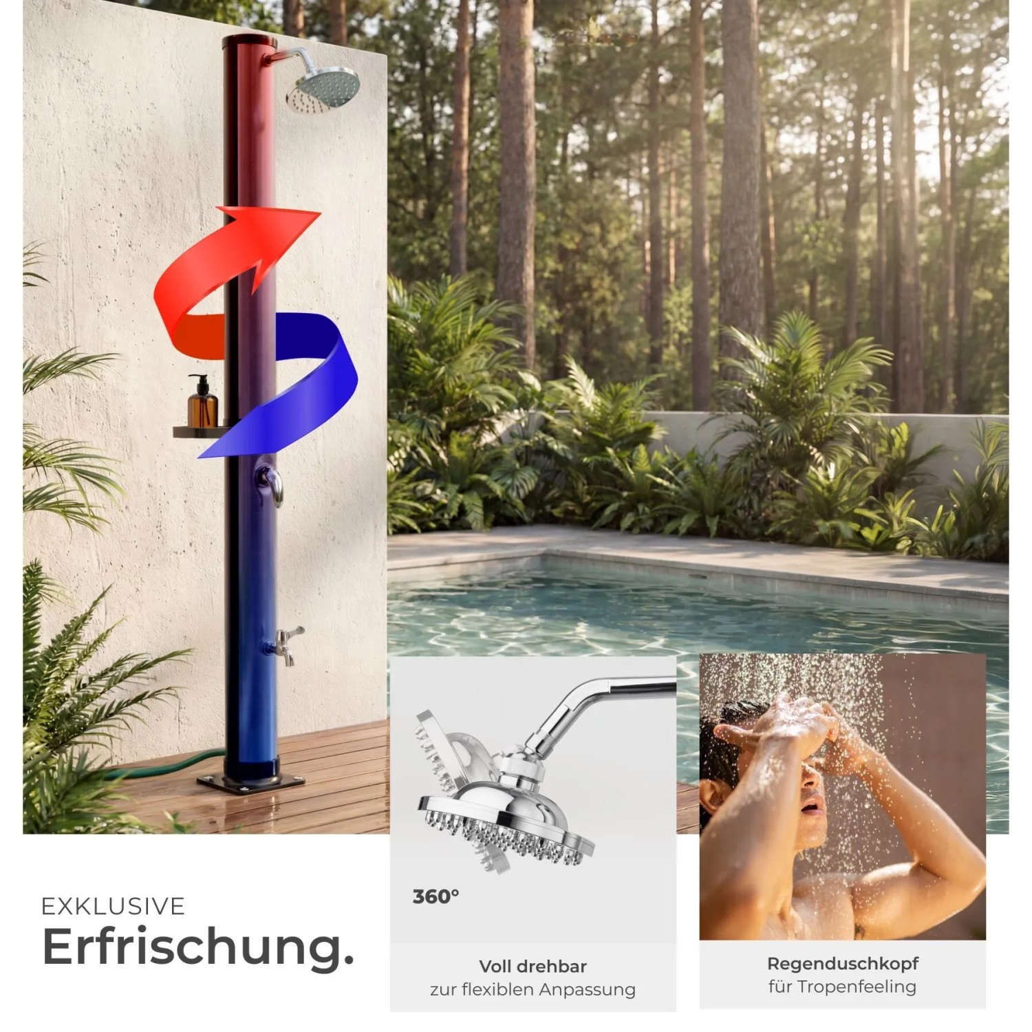 Tectake Solardusche Tinto mit Ablage, 20 Liter, bis 60°C, ohne Stromanschluss, schwarz