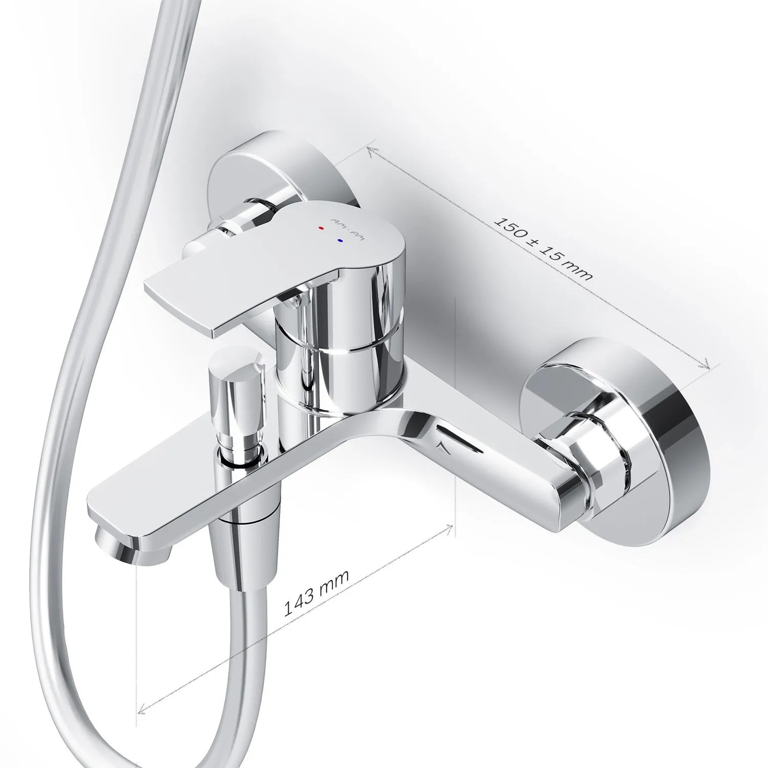 AM.PM Play Wannenarmatur Aufputz, Chrom. Einhebelmischer mit Brauseanschluss für die Badewanne.