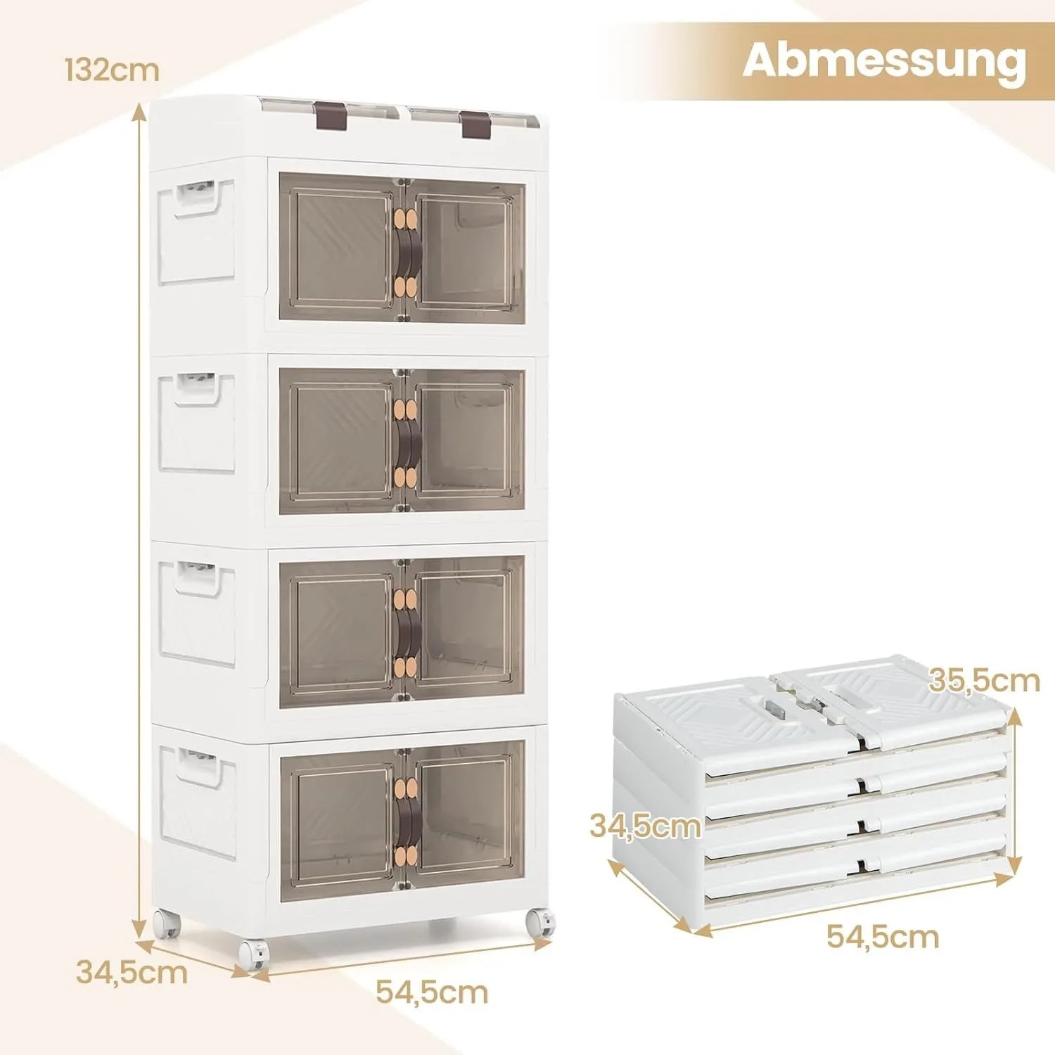 Costway 210 L Stapelboxen Faltbar 4 Kästen 54,5 x 34,5 x 132 cm_5