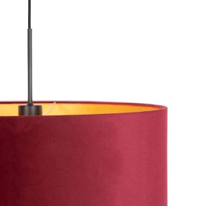 QAZQA Hängelampe mit Veloursschirm Rot mit Gold 50 cm Combi