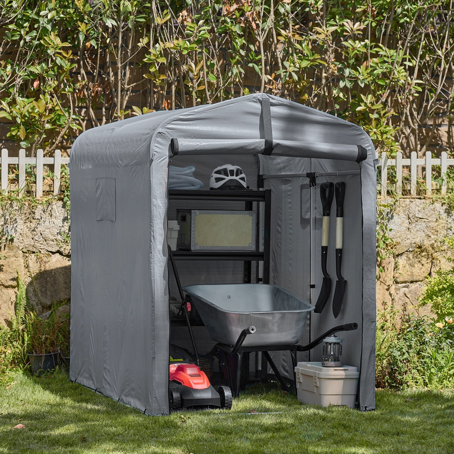 SoBuy Fahrradgarage für 1-2 Fahrräder Geräteschuppen mit UV-Schutz 120x163x176cm Grau KLS11-DG_2