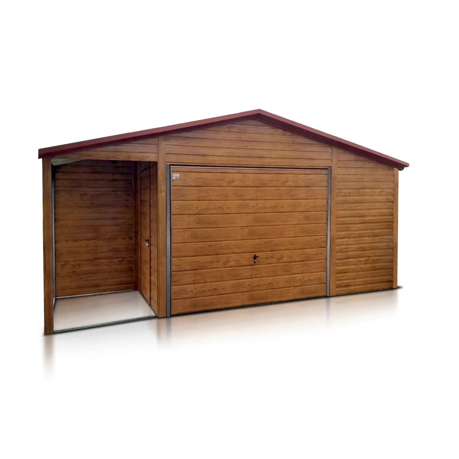 Liderstal Einzelgarage Standard aus Blech 600 x 600 cm Satteldach Schwingtor Holzoptik