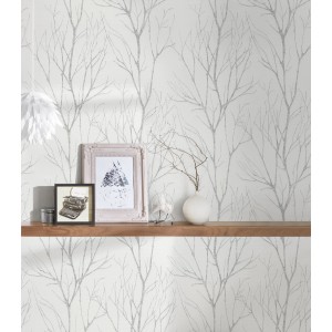 A.S. Création Vliestapete Blooming: Hellgraue Zweige mit Metallic-Effekt für ein modernes Ambiente.