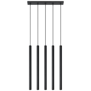 Schwarze Sollux Lighting Hängeleuchte Pastelo 5 mit fünf zylindrischen Lampen für Esszimmer oder Wohnzimmer.