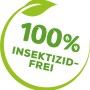Solabiol Gelbsticker: Logo "100% Insektizid-frei" mit Blatt-Symbol.