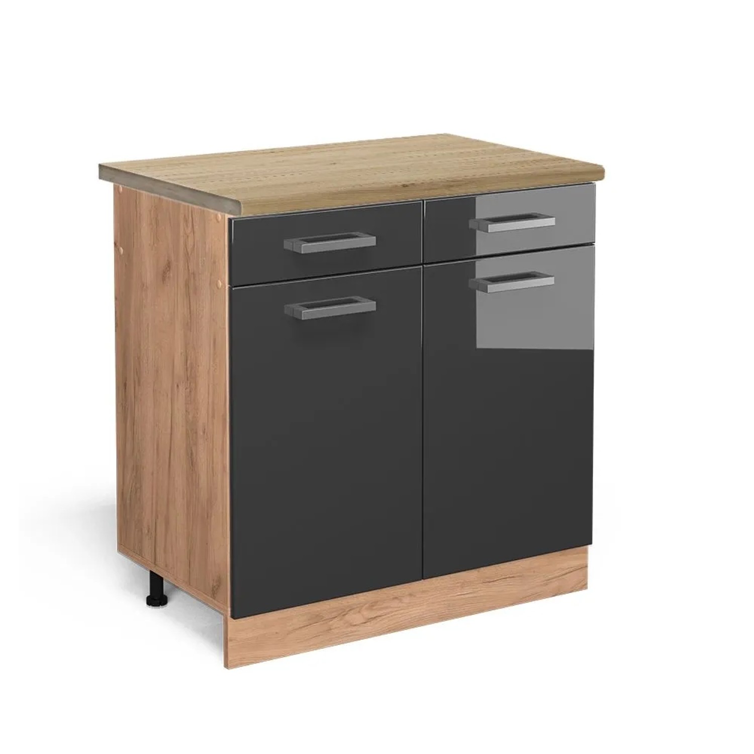 Vicco Küchenunterschrank R-Line Anthrazit Hochglanz Goldkraft Eiche 80 cm AP Eiche