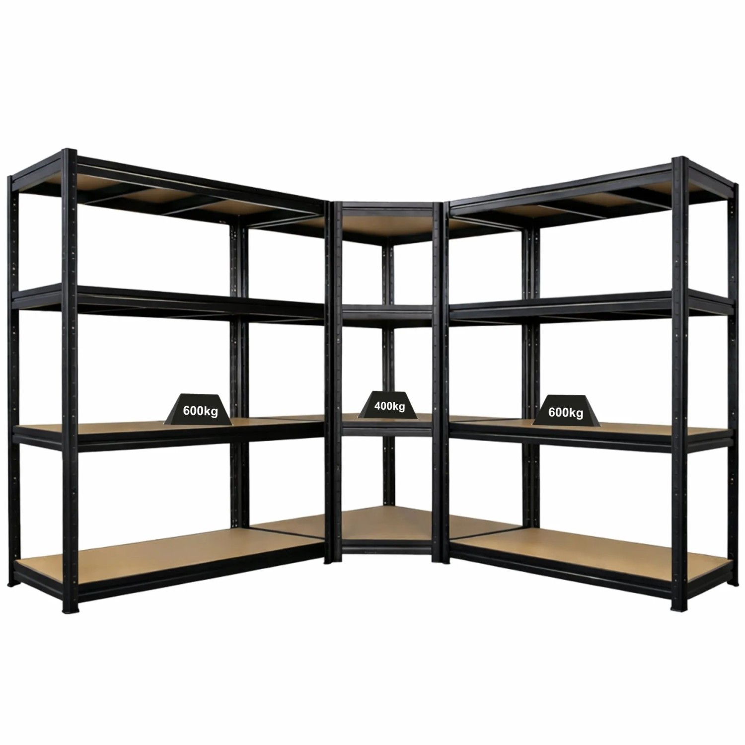 PROREGAL Mega Deal DINO 1x Eckregal 180x90x60cm & 2x Schwerlastregal 180x160x60cm Schwarz Fachlast 400 kg Metall Lagerregal Kellerregal Steckregal