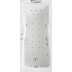 Ottofond Whirlpool-Komplettset Atlanta, 190x90 cm, weiße Whirlpool-Badewanne mit Düsen und Griffen.