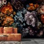 Marburg Fototapete Floral Modern Schwarz-Blau mit Blumenmuster im Wohnzimmer.