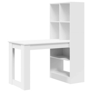 Weißer vidaXL Schreibtisch mit Regal, 122x67x145 cm, aus Holzwerkstoff.