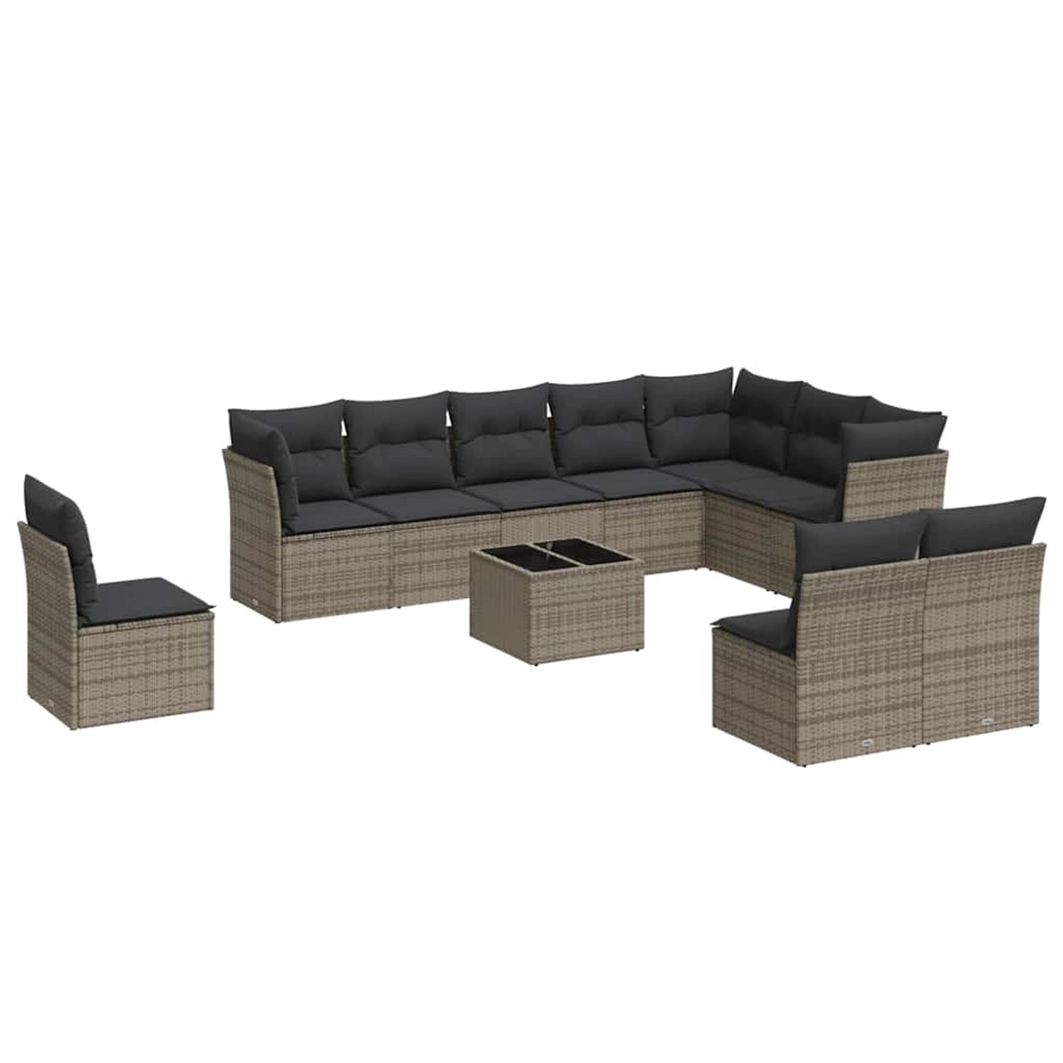 vidaXL 11-Tlg Garten-Sofagarnitur mit Kissen Grau Poly Rattan 3217810 günstig online kaufen