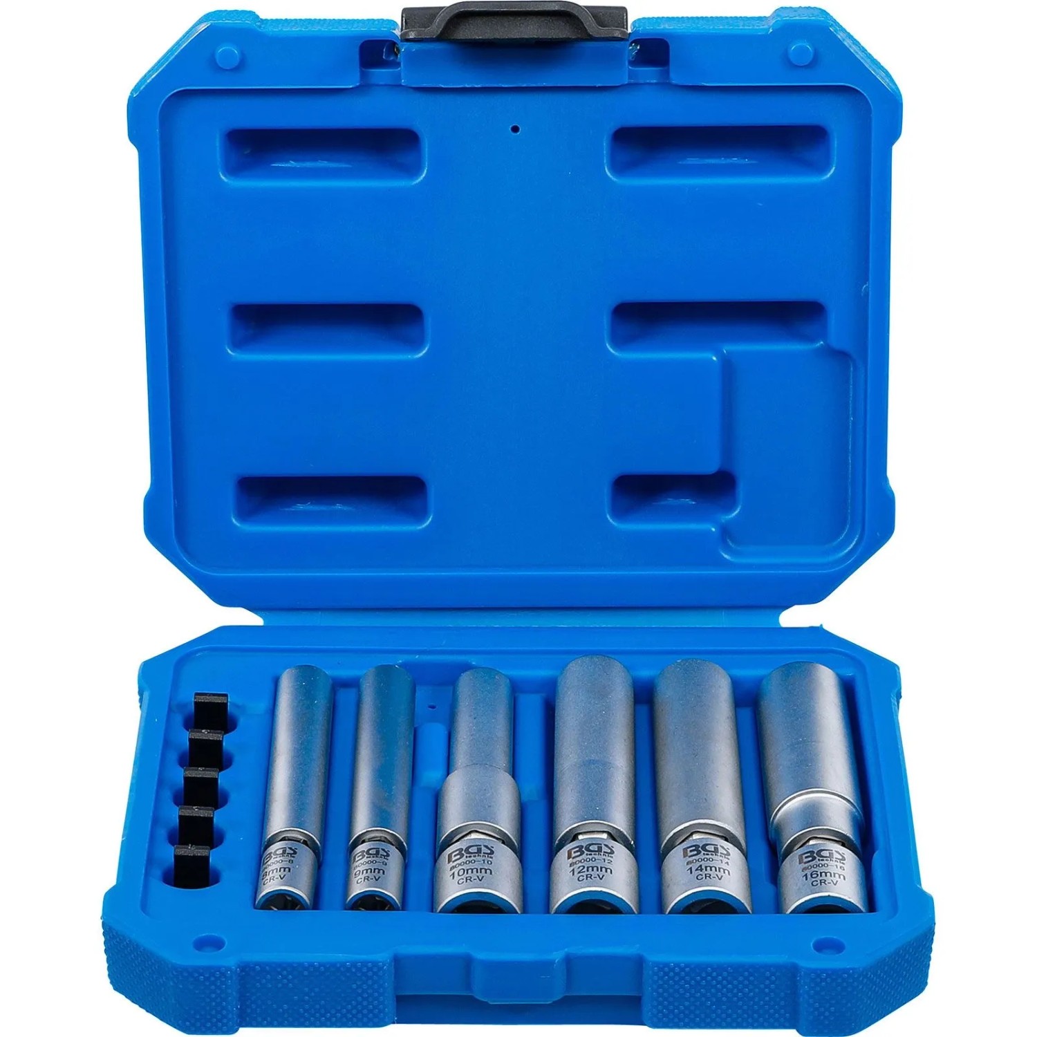 BGS Glüh Und Zündkerzen Gelenk Einsatz Satz Antrieb Innenvierkant 6 3 Mm  1 4 Zoll  10 Mm  3 8 Zoll  SW 8 9 10 12 14 16 Mm 11Tlg  80000