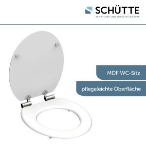 Weißer Schütte MDF WC-Sitz Spirit White mit Absenkautomatik, geöffnet.