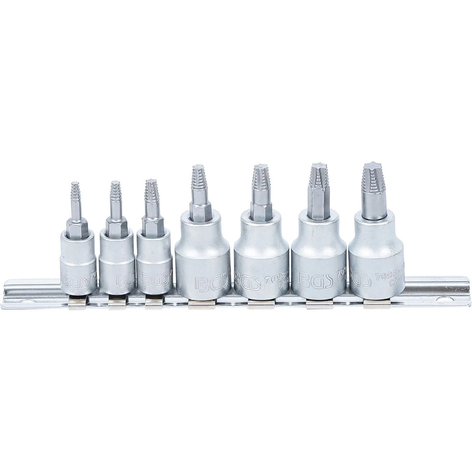 BGS Schraubenausdreher Satz Antrieb Innenvierkant 6 3 Mm  1 4 Zoll  10 Mm  3 8 Zoll  Für Defektes T Profil  Für Torx  T10 T40 7Tlg  7098