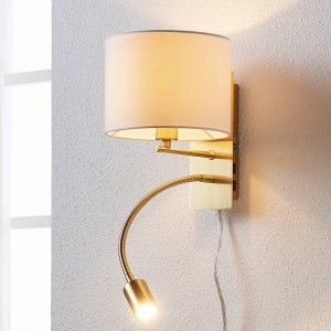 Lindby Wandleuchte Wandlampe Innen Florens 9620923 Modern in Gold Messing aus Textil 1-flammig E14 Wohnzimmerleuchte