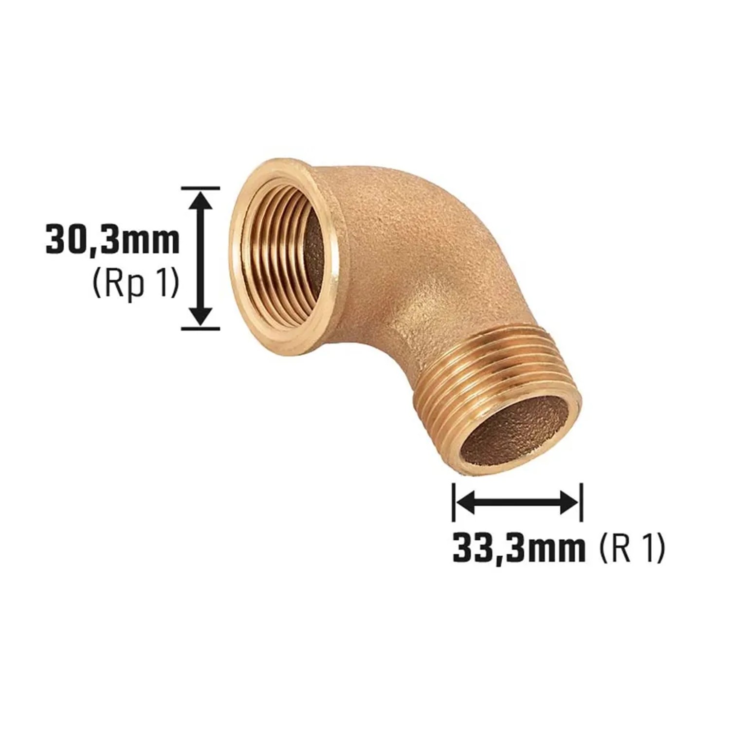 Gewinde-Winkel aus Rotguss, 30,3 mm x 33,3 mm, für Sanitär- und Heizungsinstallation.