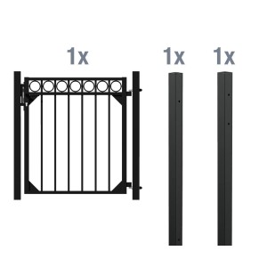 Metallzaun Einzeltor-Set Circle, schwarz, zum Einbetonieren, 100x96 cm.