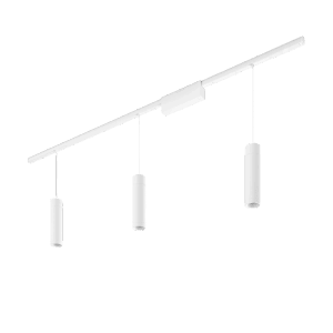 Weiße Philips Hue Perifo LED Pendelleuchte mit 3 Lampen am Schienensystem.