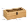 Relaxdays Teebox Bambus Kunststoff Metall Natur Staubgeschützt Herausnehmbar 10 Fächer mit Sichtfenster 10 cm x 29,5 cm x 17 cm 1 kg_4