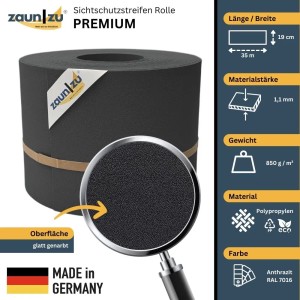 Anthrazit Sichtschutzstreifen Rolle (35m) für Doppelstabmattenzaun, genarbtes PP Material.