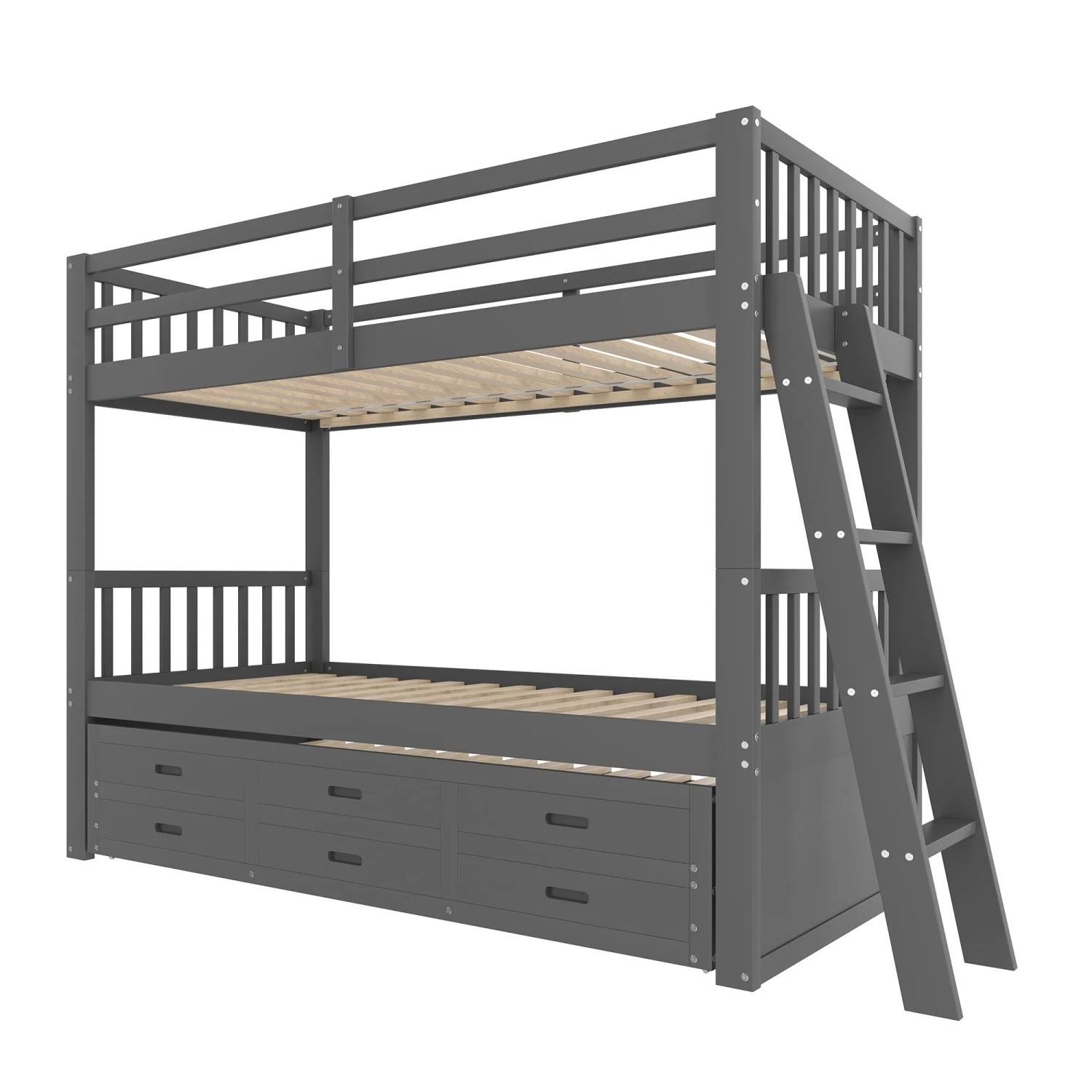 okwish Etagenbett 90x200cm mit Leiter und Schubladen Kinderzimmer Grau ohne Matratze