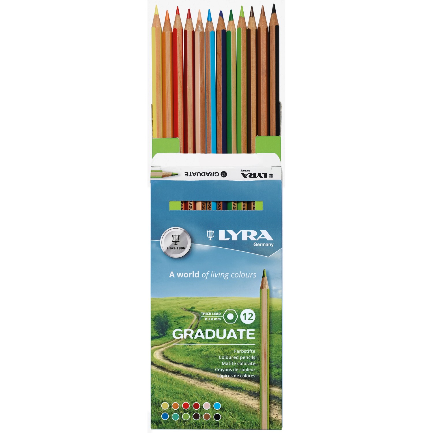 LYRA Graduate Farbstifte, 12 verschiedene Farben im Set.
