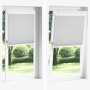 Hellgraues Plissee am Fenster, einmal geschlossen, einmal in Kippstellung. Bietet Sicht- und Sonnenschutz.