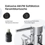 AM.PM Wannenarmatur Spike Chrom: Detailaufnahme der Armatur und Kartusche mit Hinweisen zur SoftMotion Technologie.