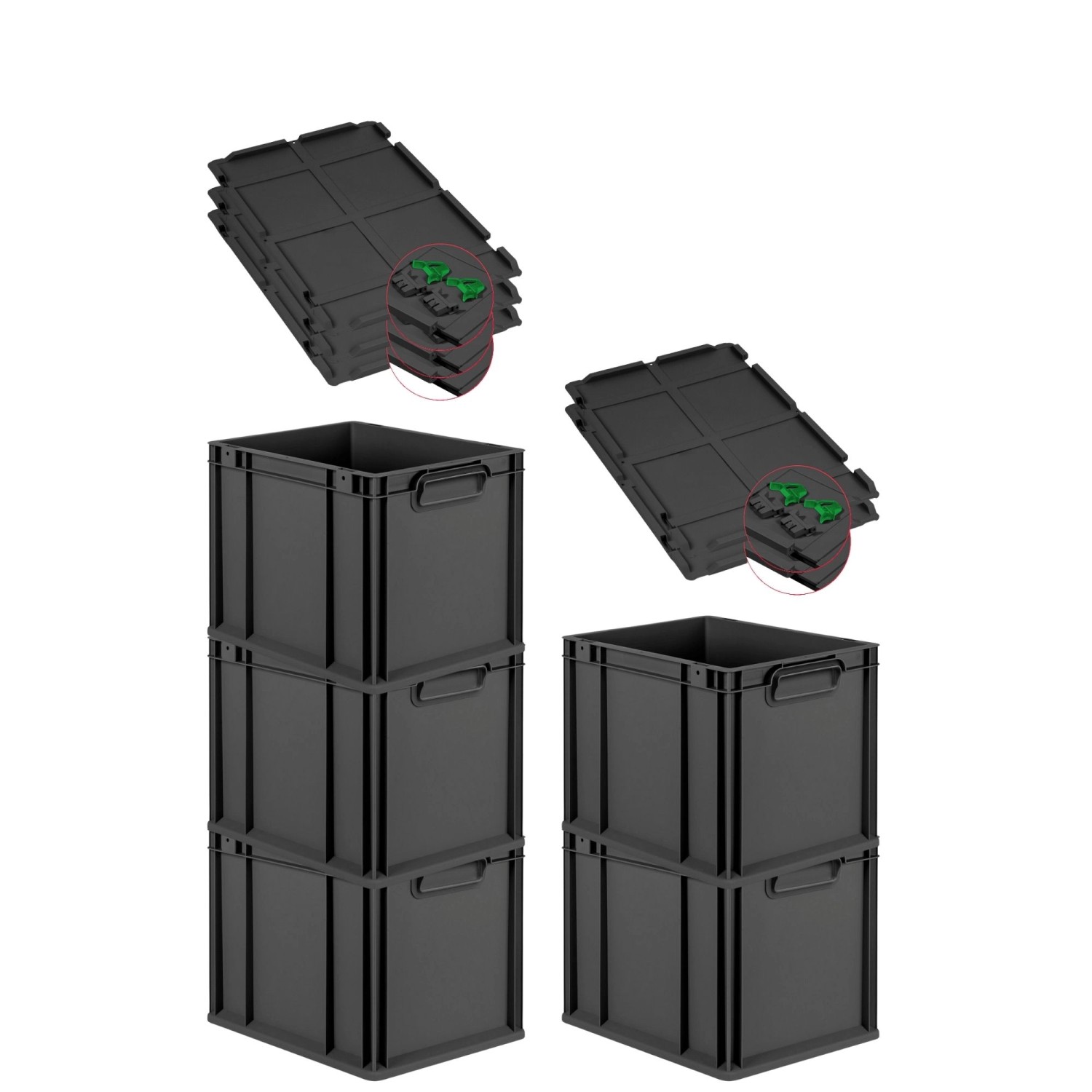 PROREGAL SuperSparSet 5x Eurobox Nextgen Grip Mit Scharnierdeckel Und Grüne günstig online kaufen