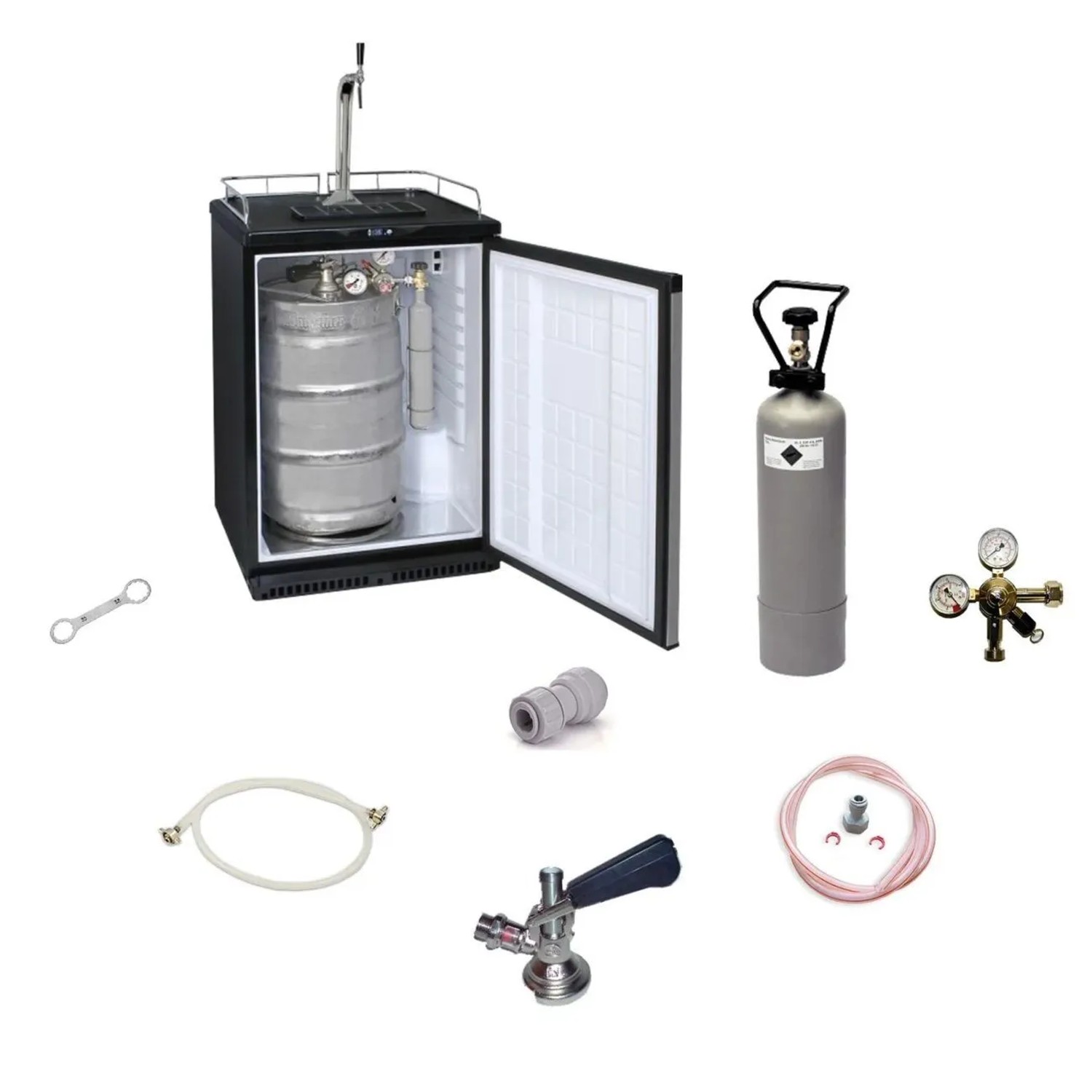 Ich-Zapfe Fassbierkühlschrank 50l Bierzapfanlage mit Schanksäule und Kompensatorhahn Zapfkopf Kombi
