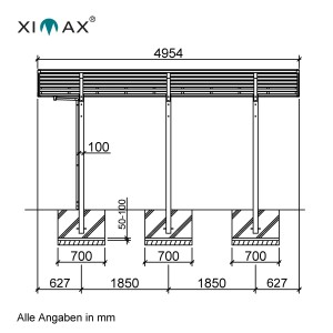 Technische Zeichnung: Ximax Alu Carport Portoforte Caravan Typ 80, Maße und Details.