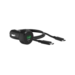Schwarzes Hama Auto-Schnellladegerät mit USB-C Kabel, 25W Leistung für Hausautomation.