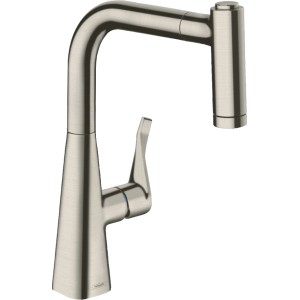 Hansgrohe Metris 220 Küchenarmatur mit Ausziehbrause, Edelstahl-Optik.