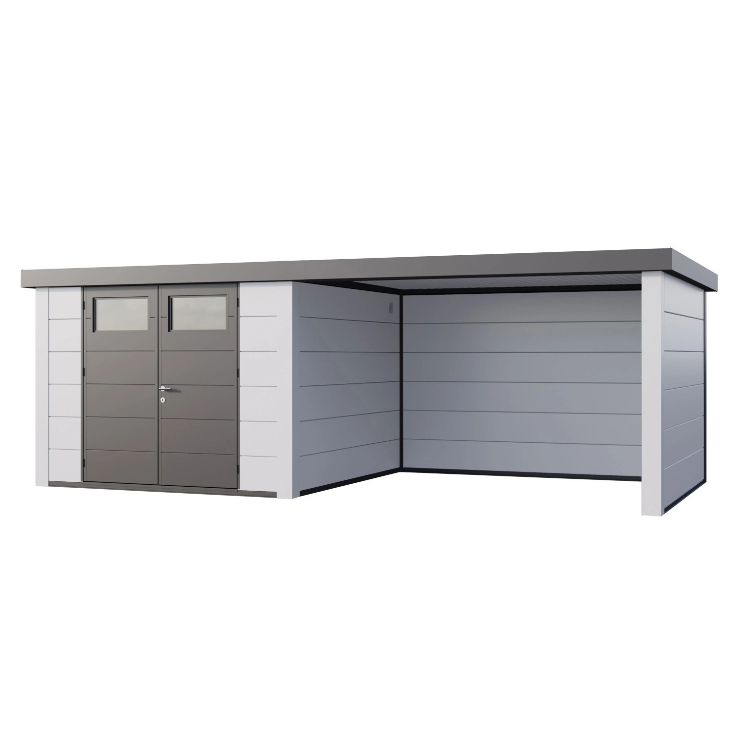 Gerätehaus Classico 3030 mit Lounge L Rechts m. Weiße Ecken 642 x 238 cm We günstig online kaufen