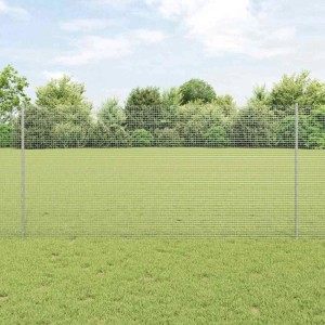Silberner vidaXL Zaun mit Pfosten, 1,2x25m, aus Stahl. Gartenzaun zur Abgrenzung.