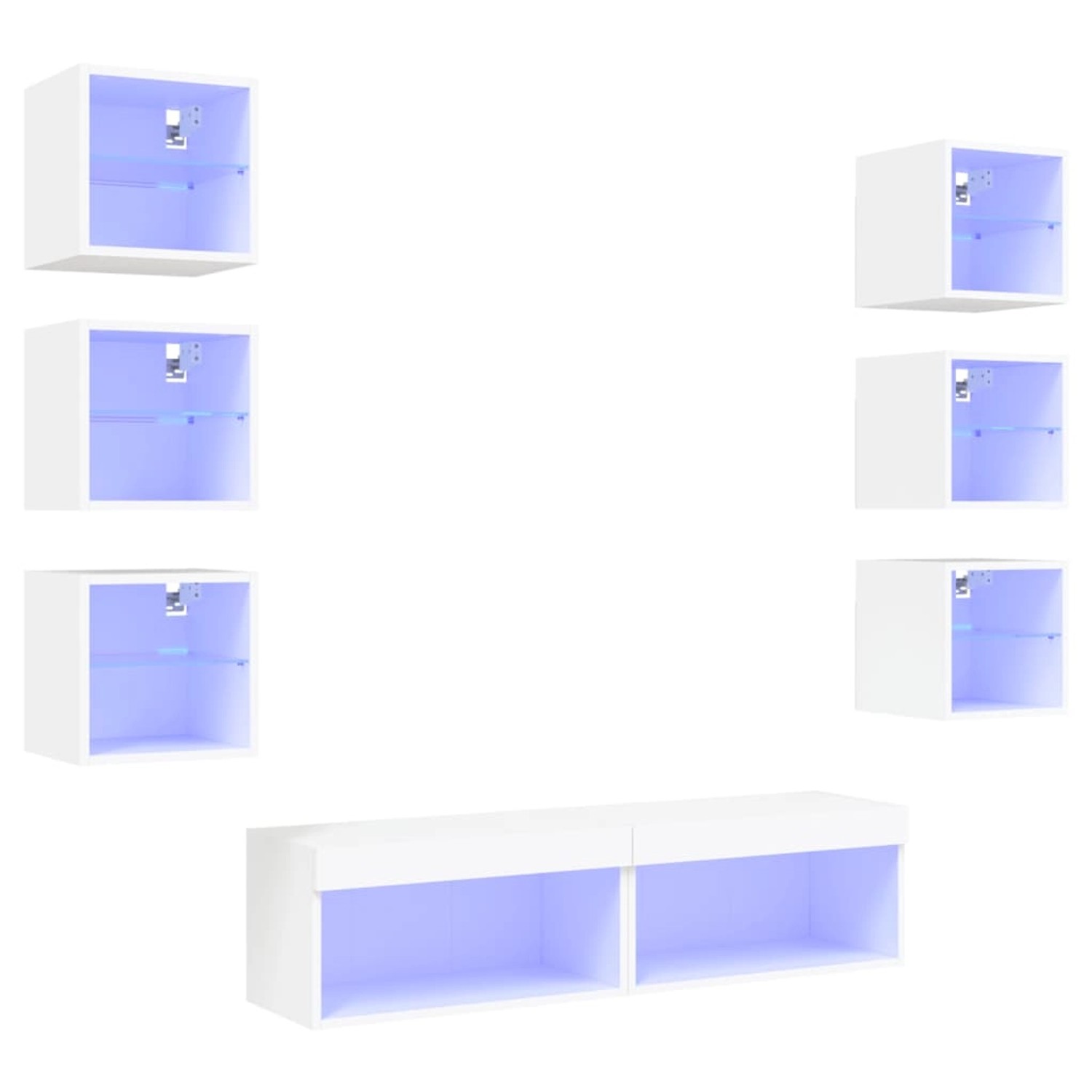 vidaXL 8-Tlg Wohnwand mit LED-Beleuchtung Weiß Holzwerkstoff 3216633 günstig online kaufen