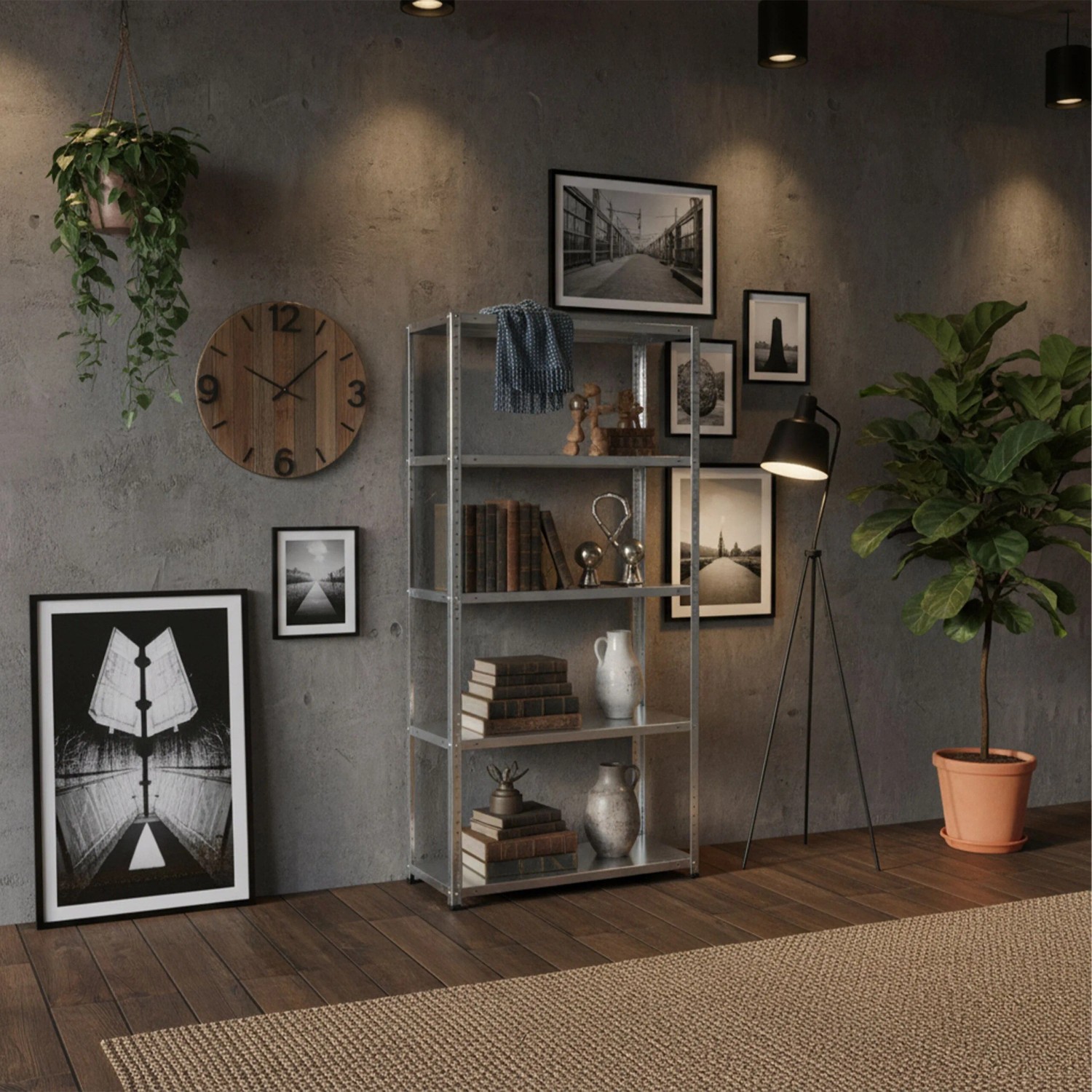 Relaxdays Lagerregal Stahl Silber Schwerlast 200 kg 150 cm x 75 cm x 30 cm_3