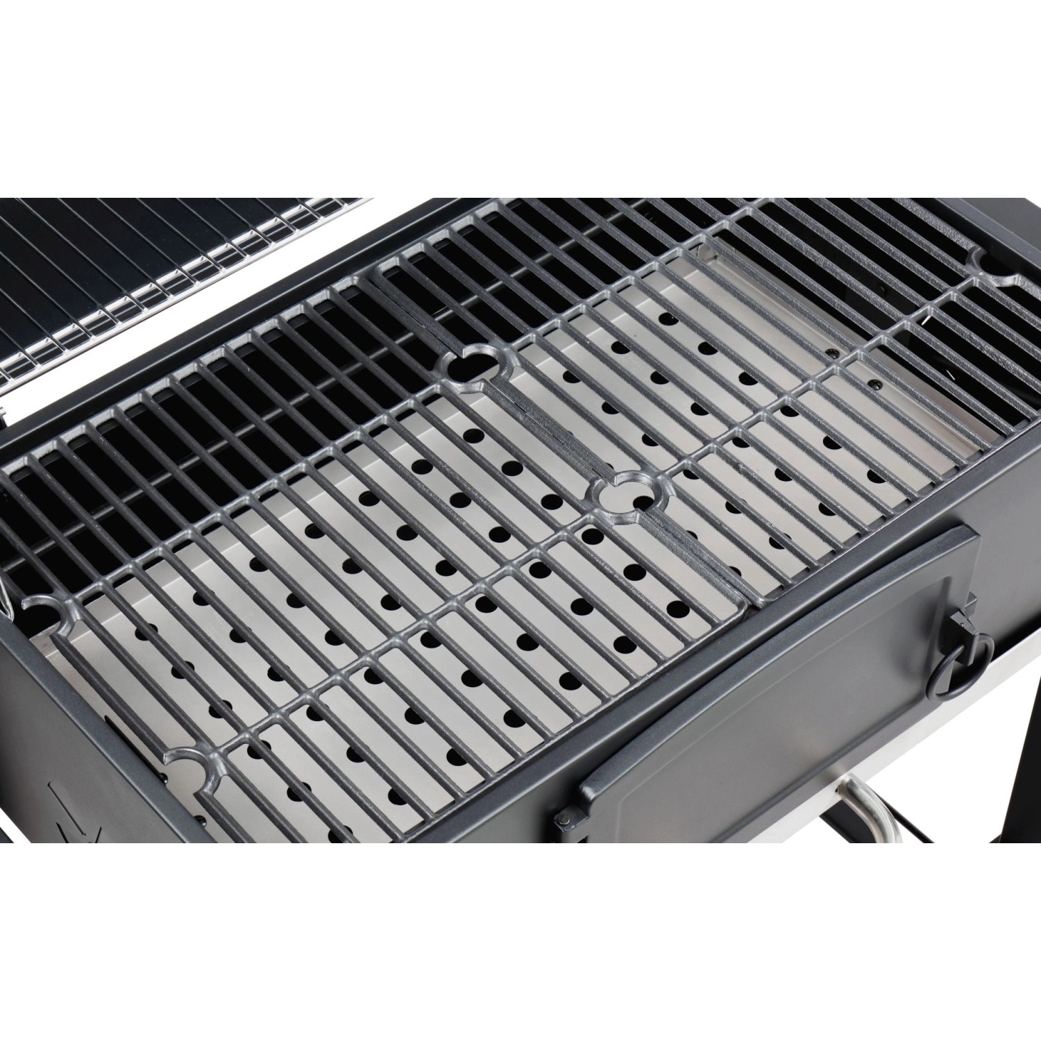 Detailaufnahme: El Fuego Holzkohlegrill Smoker Ontario XXL, Kohlewanne und Grillrost.