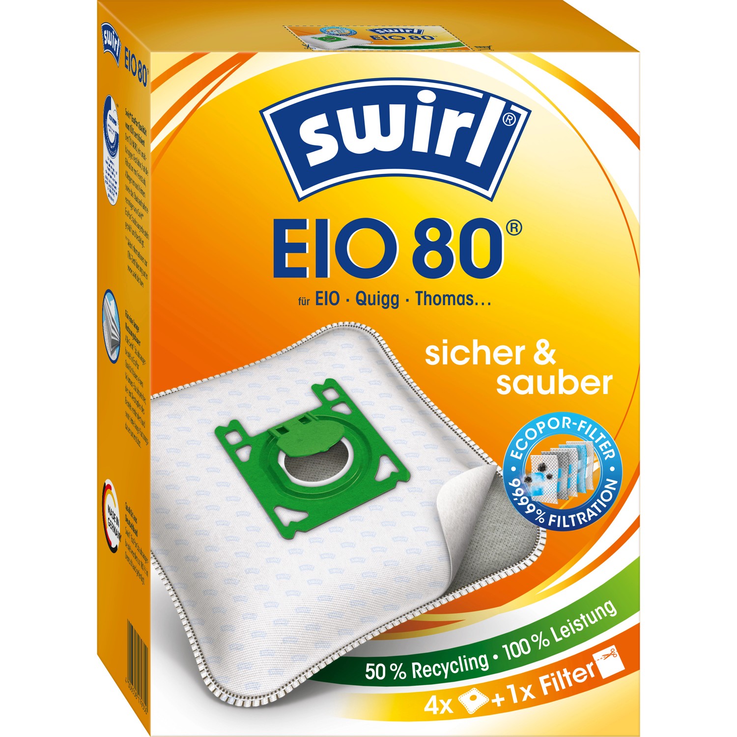 Swirl® Staubsaugerbeutel EIO 80® EcoPor® 4 St.