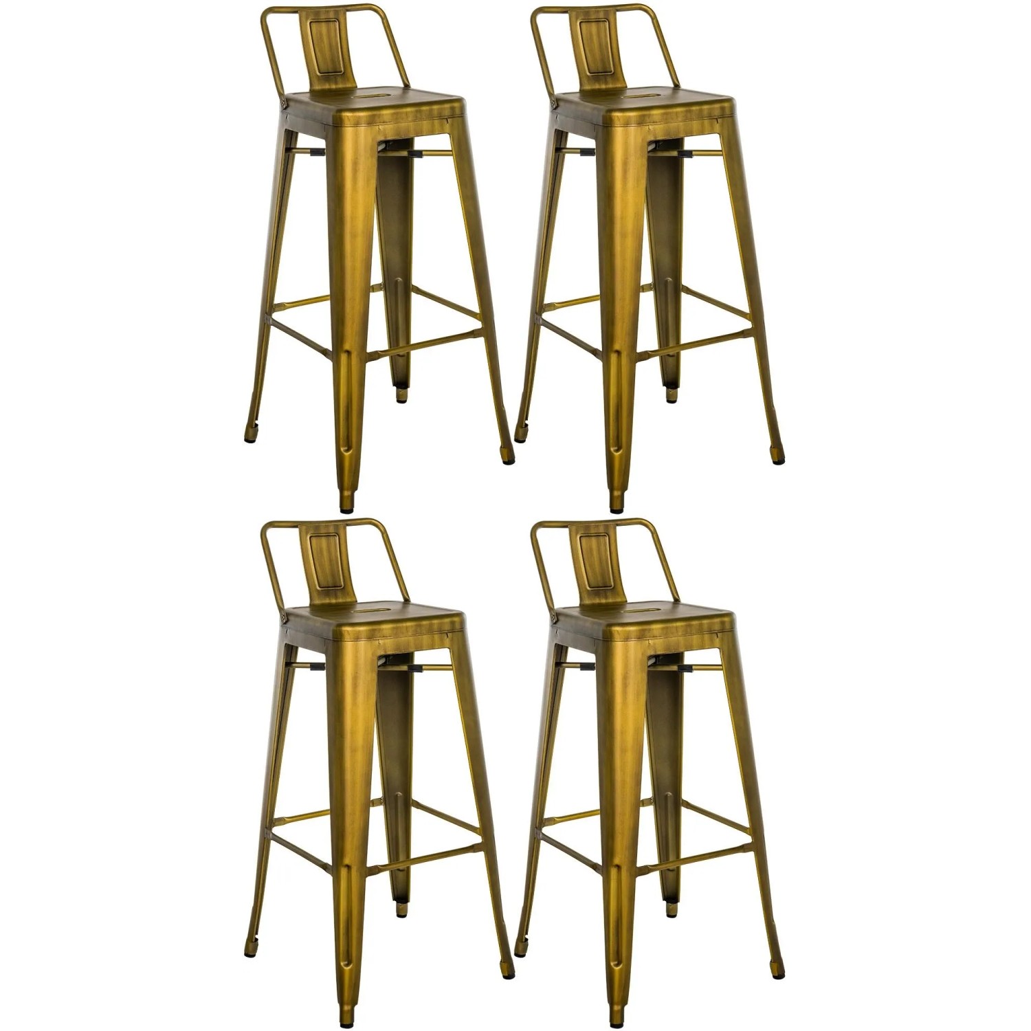 DELUKE 4er Set Barhocker LEKEL Metall Gold 44x43x96cm Barstuhl Mit Lehne Tresenhocker Tresenstuhl