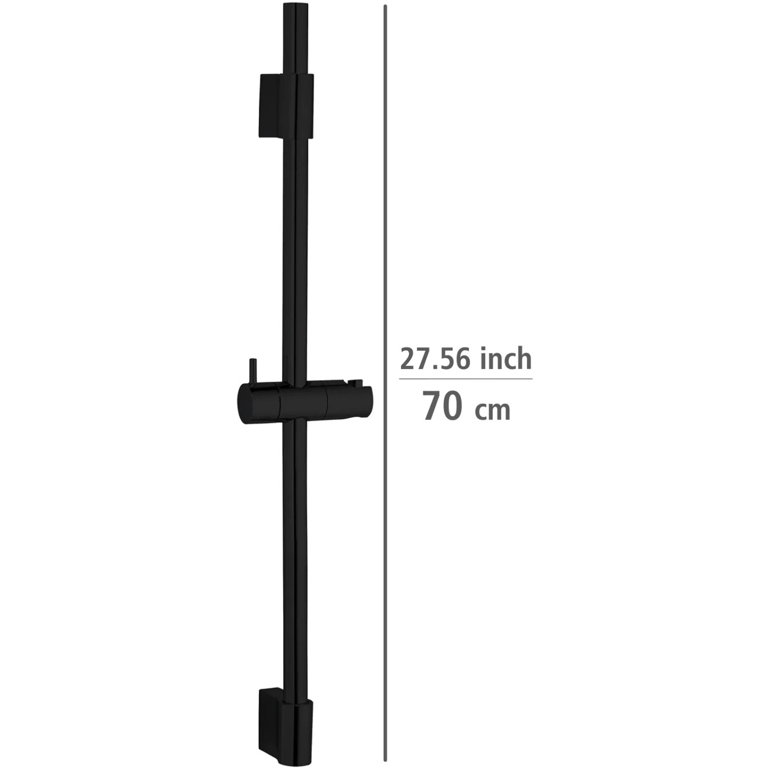 Schwarze Wenko Duschstange Classic, 70 cm, aus Edelstahl mit Brausehalter und zwei Wandhalterungen.
