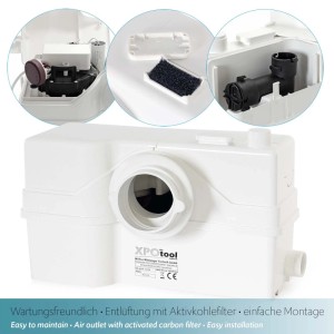 Xpotool 4/2 Kleinhebeanlage 800W Häcksler Hebeanlage Wc Schmutzwasser Fäkalien