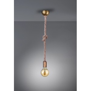 Retro Trio Pendelleuchte Rope, altmessingfarben, mit Leinenaufhängung und E27 Fassung.