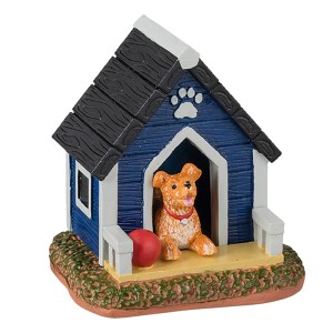 Lemax Weihnachtsdeko: Fluffys blaues Haus mit Hund und Ball, Polyresin, für stimmungsvolle Weihnachten.