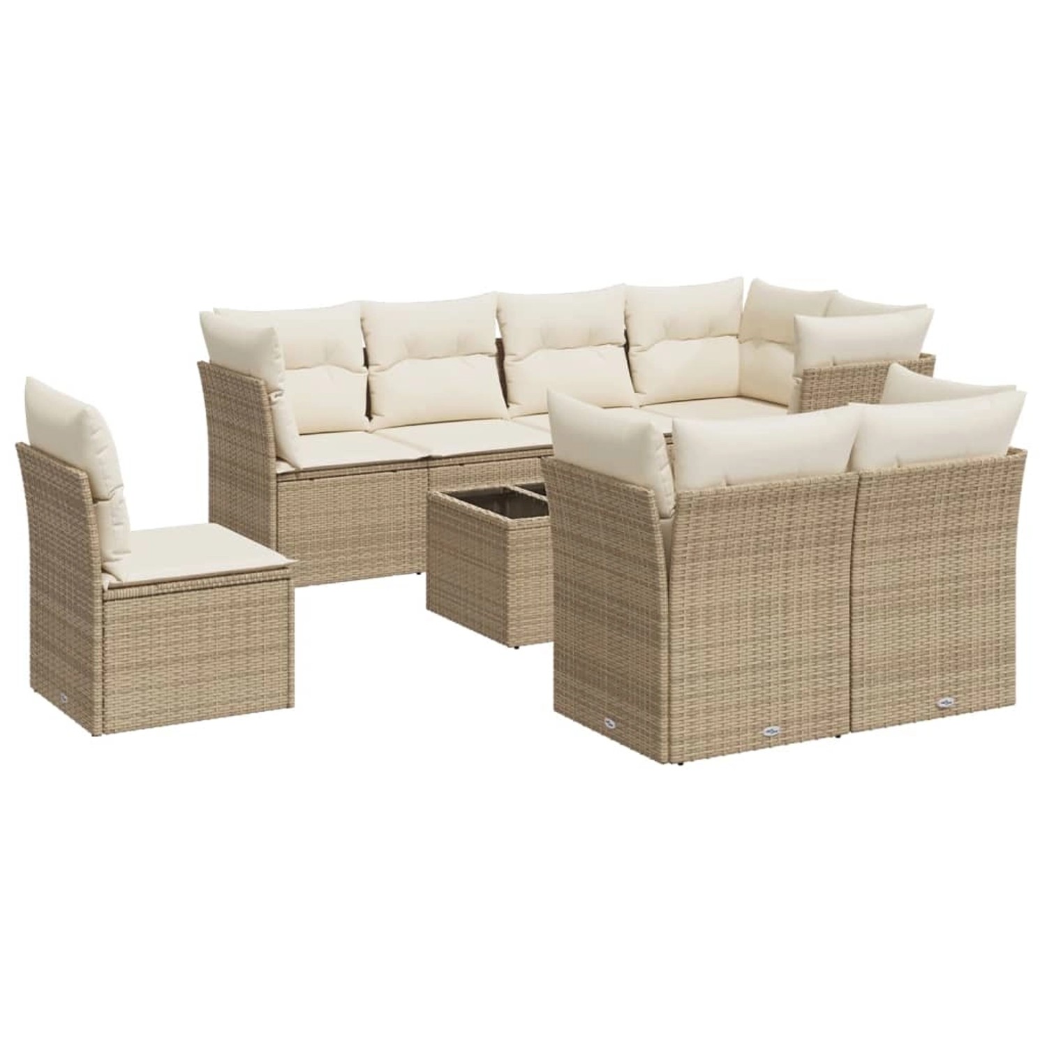 vidaXL 9-Tlg Garten-Sofagarnitur mit Kissen Beige Poly Rattan 3217938 günstig online kaufen