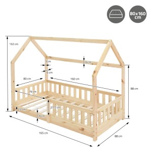 ML-Design Kinderbett 80x160 cm Natur mit Matratze und Rausfallschutz aus Massivholz.